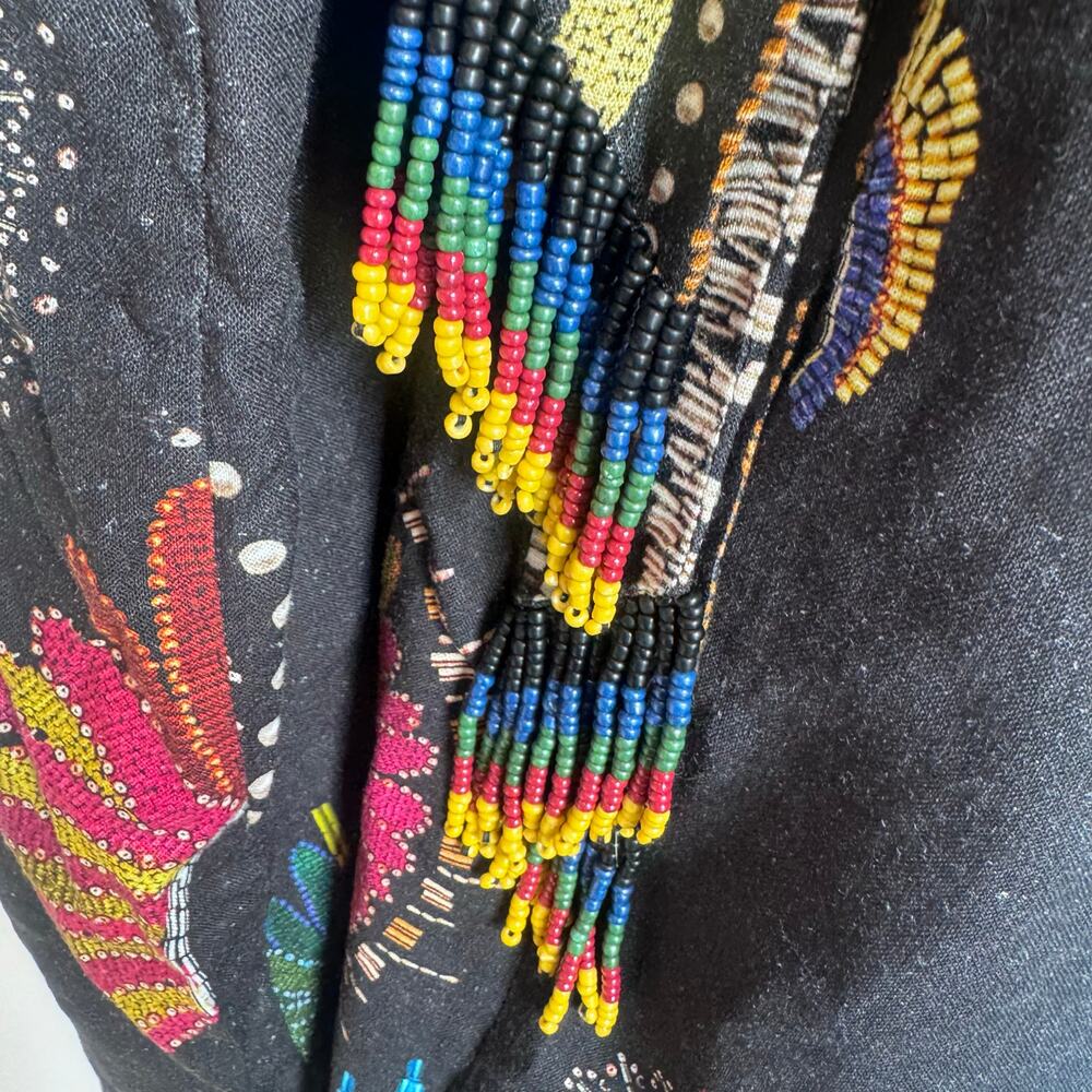 FARM Rio Black Midi Dress with Multicolor Fan Print NWT - Picture 6 of 8
